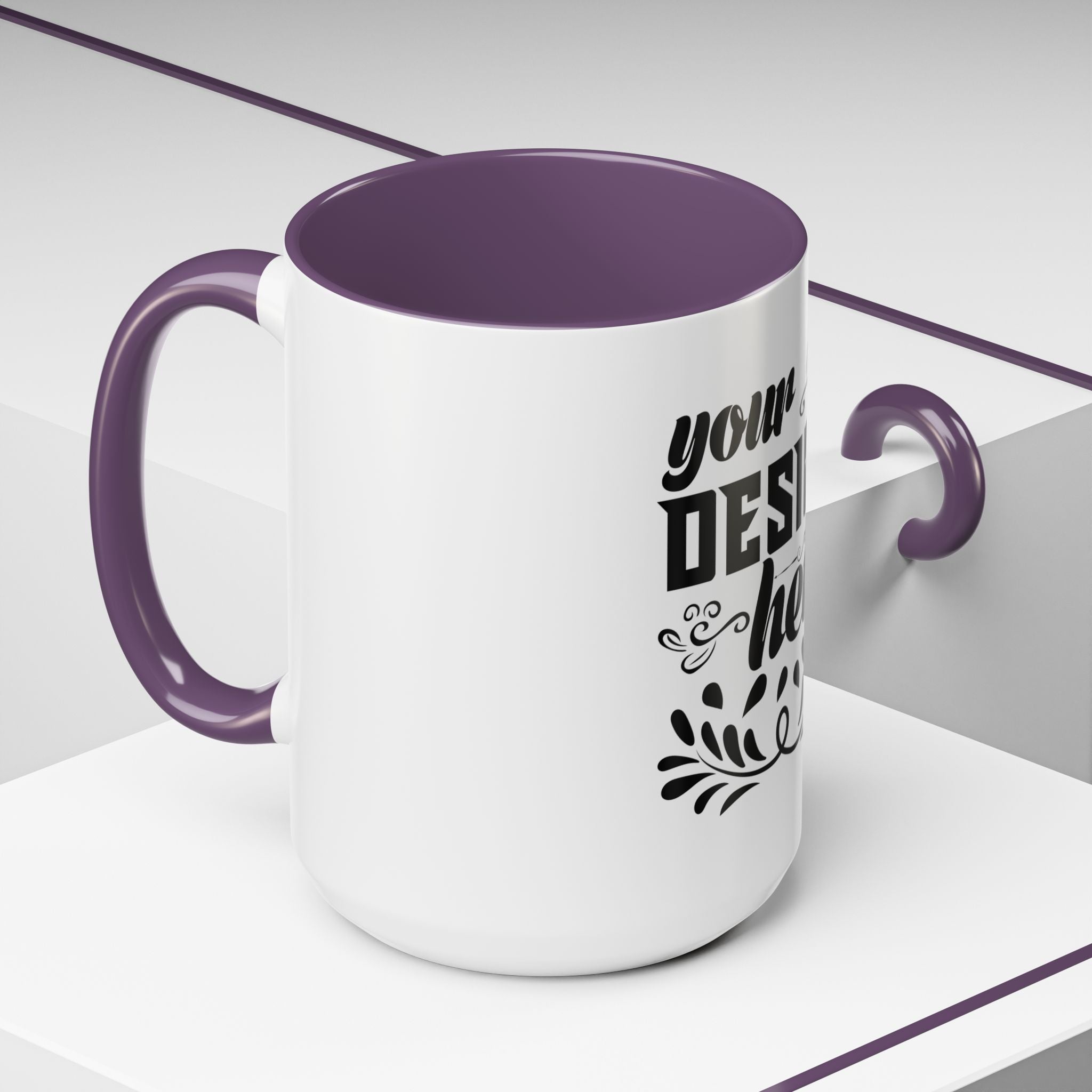 Customizable Accent Coffee Mug 11oz and 15oz Colored Interior Handle