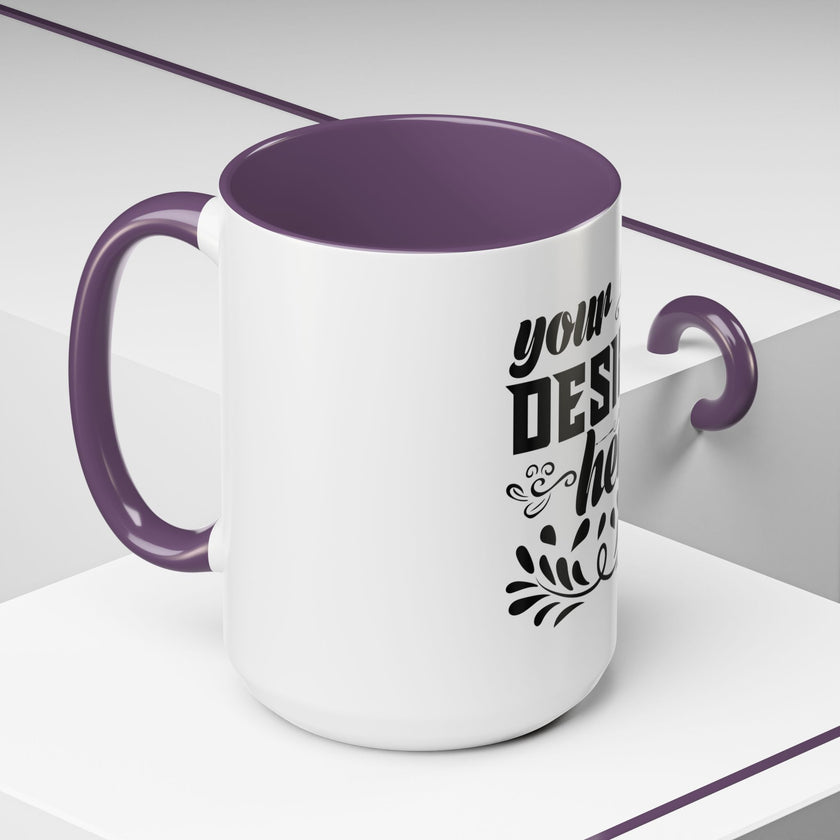 Customizable Accent Coffee Mug 11oz and 15oz Colored Interior Handle