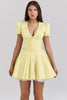 Nameria Floral Puff Sleeve A-line Short Dress V-neck High Waist