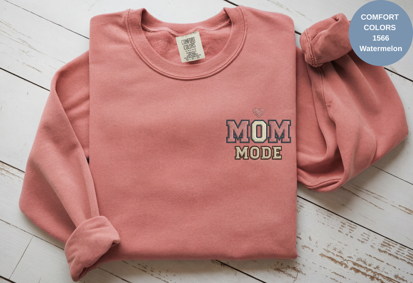 Unisex Garment-Dyed Sweatshirt with Mom Mode Embroidery