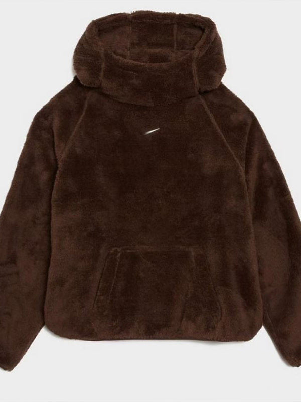 Nameria Hooded Sweatshirt and Sweatpants Plush Fleece Set Brown