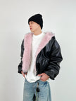 Nameria Unisex Retro Hooded PU Leather Jacket with Fleece Lining