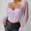 Nameria Mesh Bell Sleeve Floral Lace Top with Boning Backless