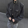 Nameria Mens PU Leather Jacket Stand Collar Zipper Round Hem