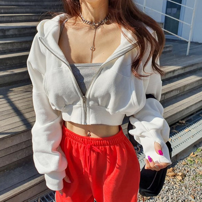 Nameria Stylish Zip Up Cropped Hoodie Terry Cotton