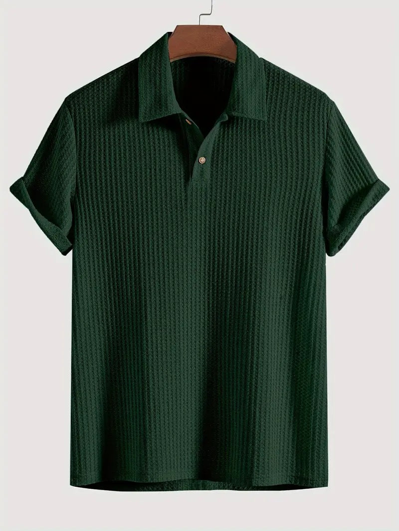 Nameria Men's Lapel Rhombic Knit Short Sleeve Polo