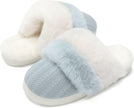 Women'S Two-Tone Fuzzy Collar House Slippers Memory Foam Plush Faux Fur Lining