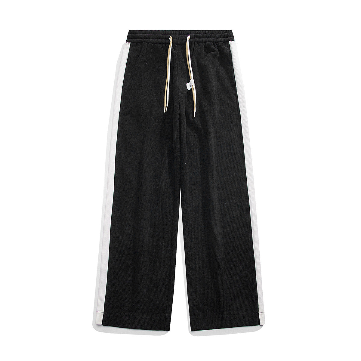 Nameria Men Corduroy Straight-leg Sweatpants Side Stripe Elastic Waist
