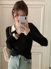 Nameria Polo Collar Ribbed Knit Top Long Sleeve Color Block