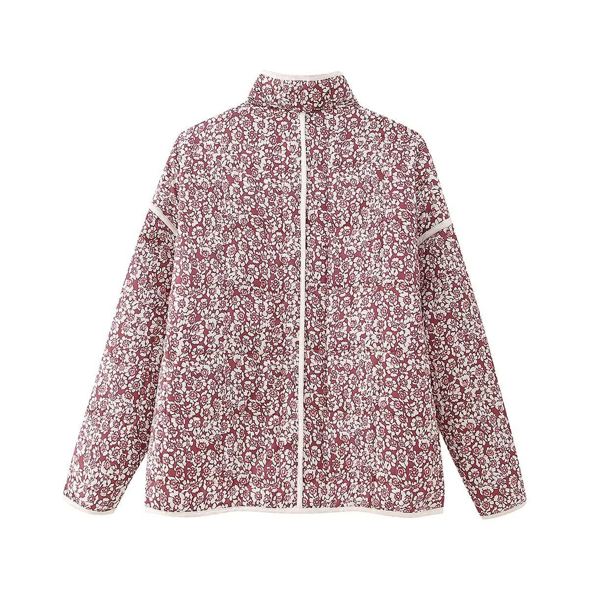 Nameria Womens Cotton Jacket Stand Collar Floral Print Mid Length