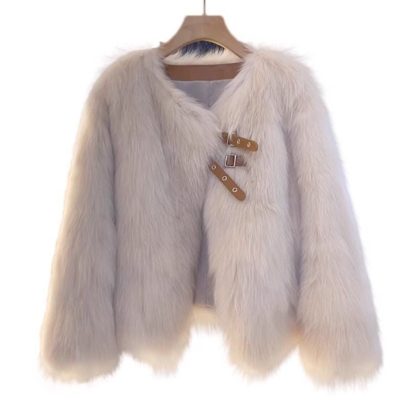 Nameria Faux Fur Cropped Coat Relaxed Fit Round Neck