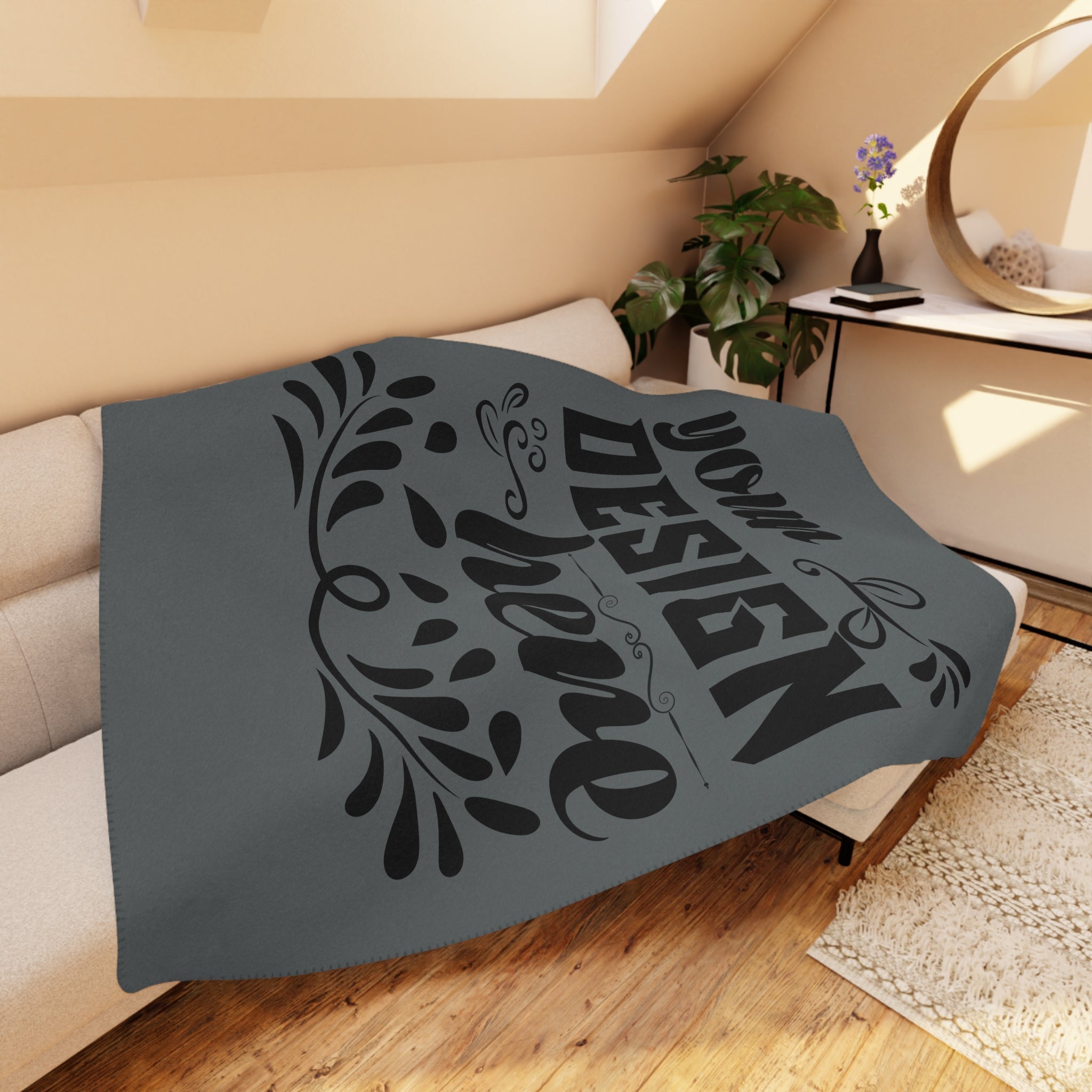 Customizable Tan Sherpa Blanket One Sided Print Soft Sherpa Back