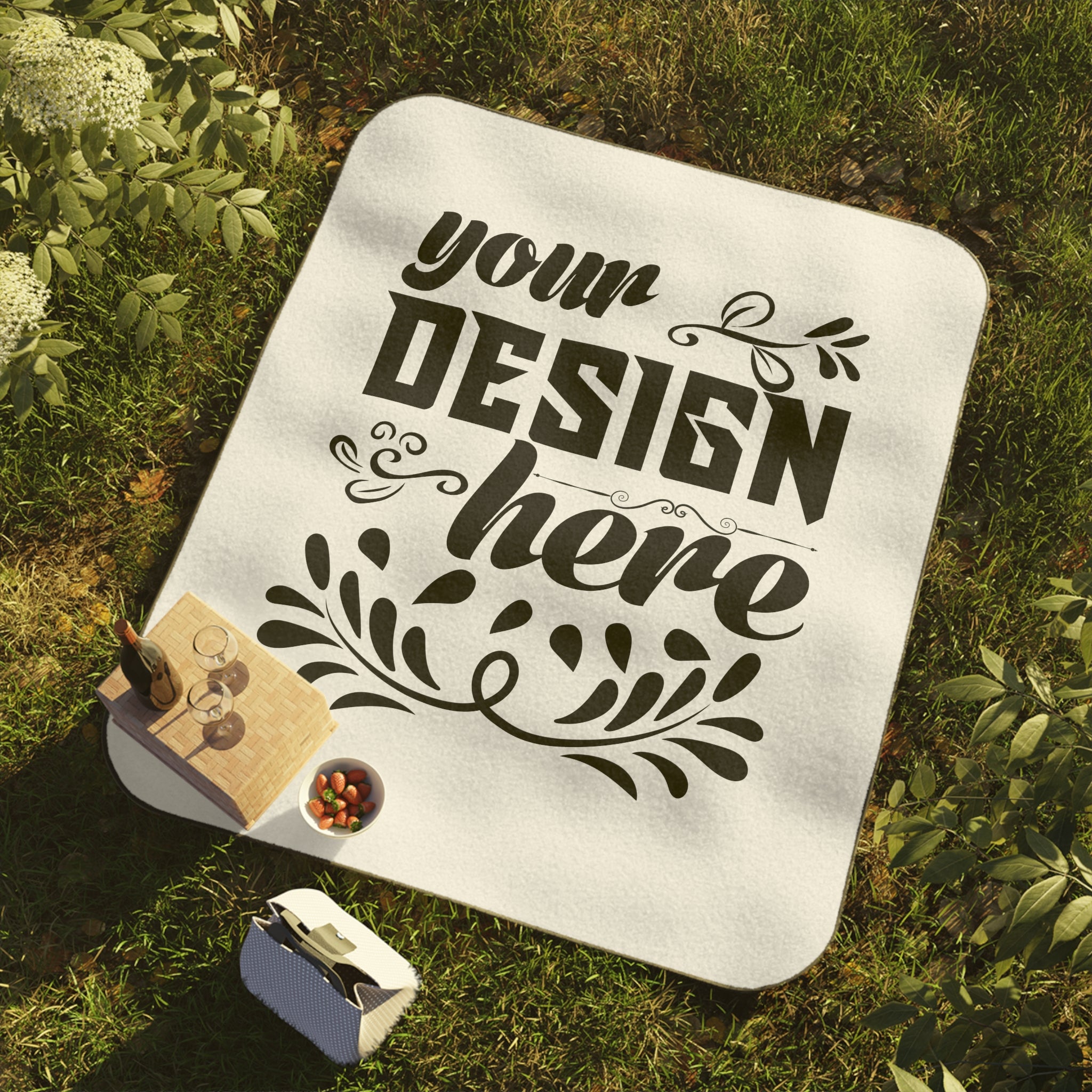Customizable Soft One-Sided Print Picnic Blanket with Carrying Strap