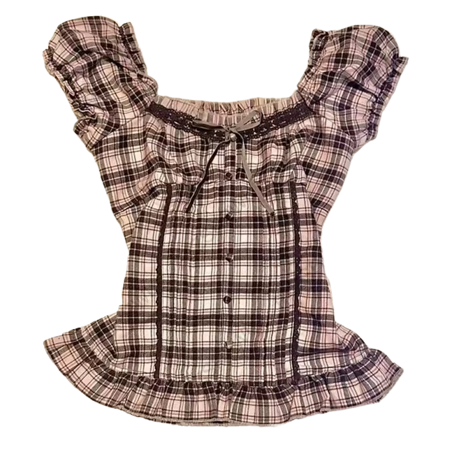 Nameria Striped Bow Front Puff Sleeve Top