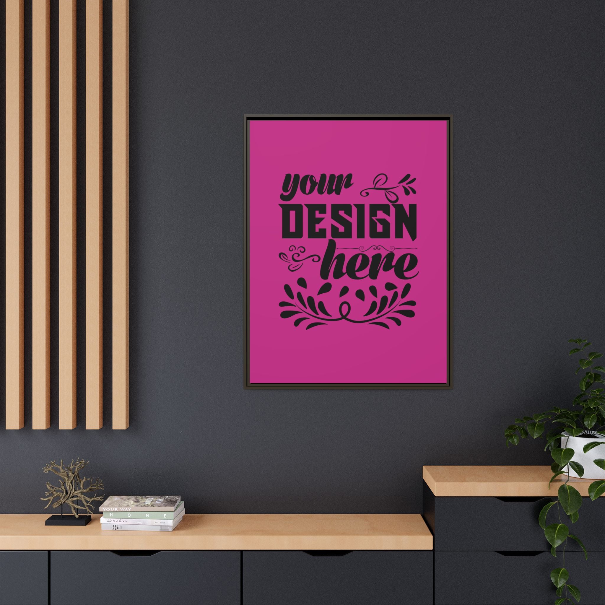 Customizable Framed Matte Canvas Print with Pinewood Frame Sawtooth Hanger