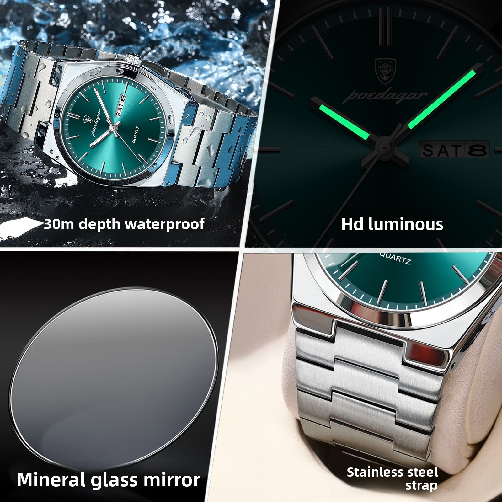 Nameria Podagar Quartz Day Date Watch Stainless Steel