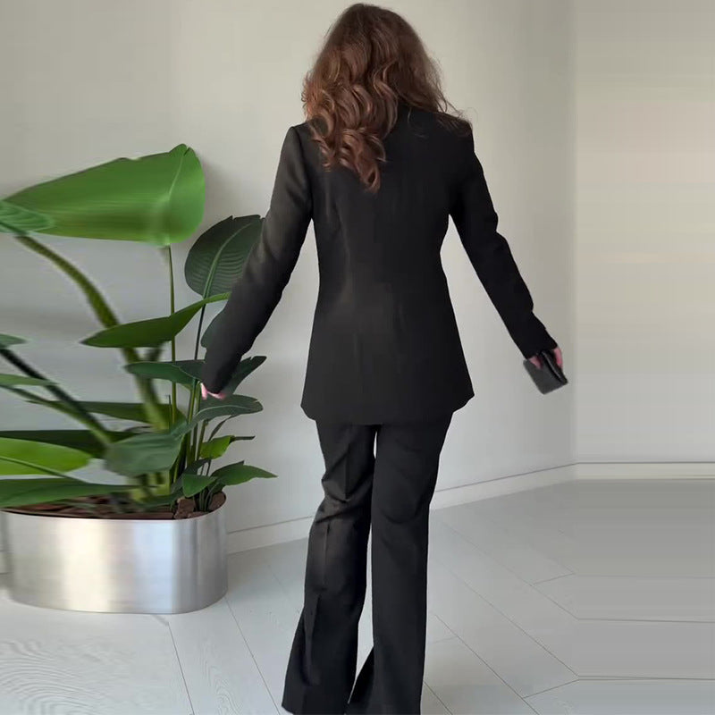 Nameria Long Sleeve Pants Suit Two Piece Set Slit Detail