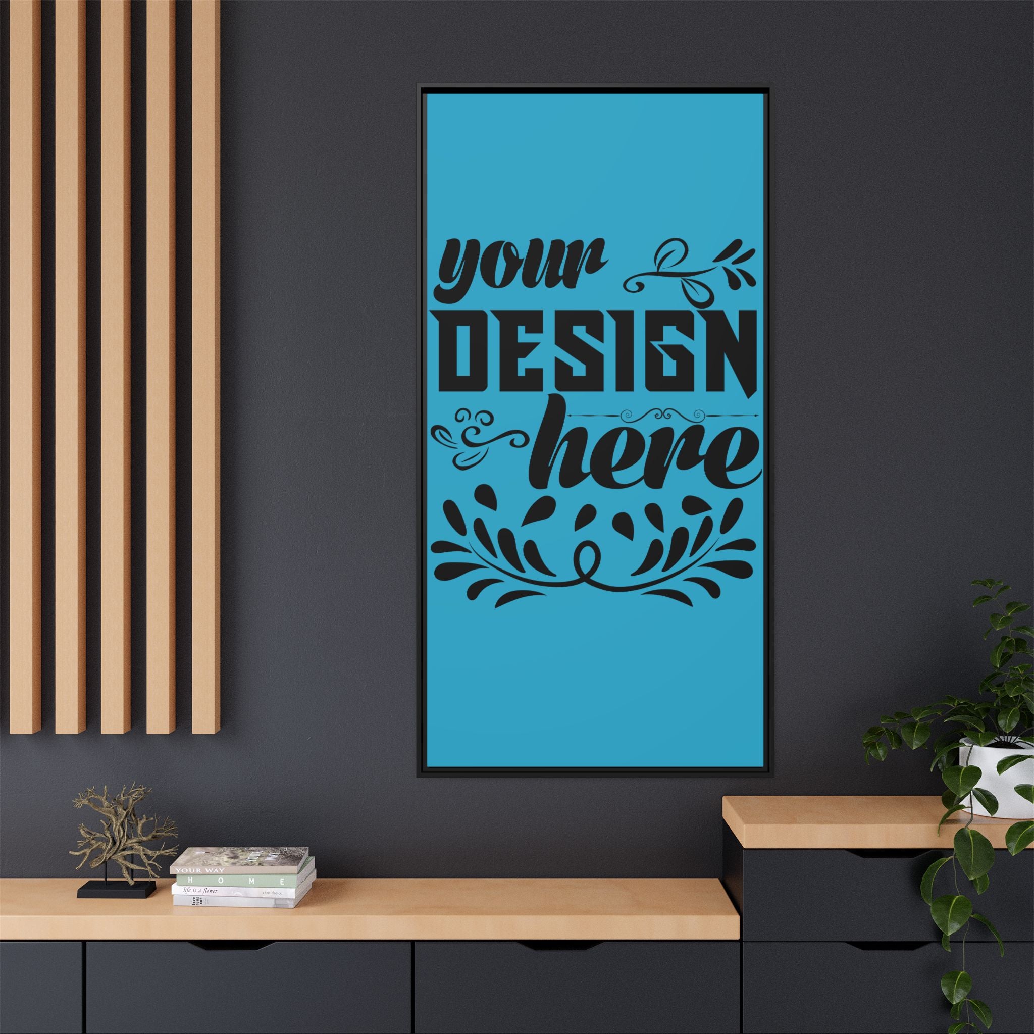 Customizable Framed Matte Canvas Print with Pinewood Frame Sawtooth Hanger