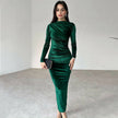 Nameria Womens Slim Fit Long Sleeve Velvet Dress Fold Detail Crewneck