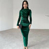 Nameria Womens Slim Fit Long Sleeve Velvet Dress Fold Detail Crewneck