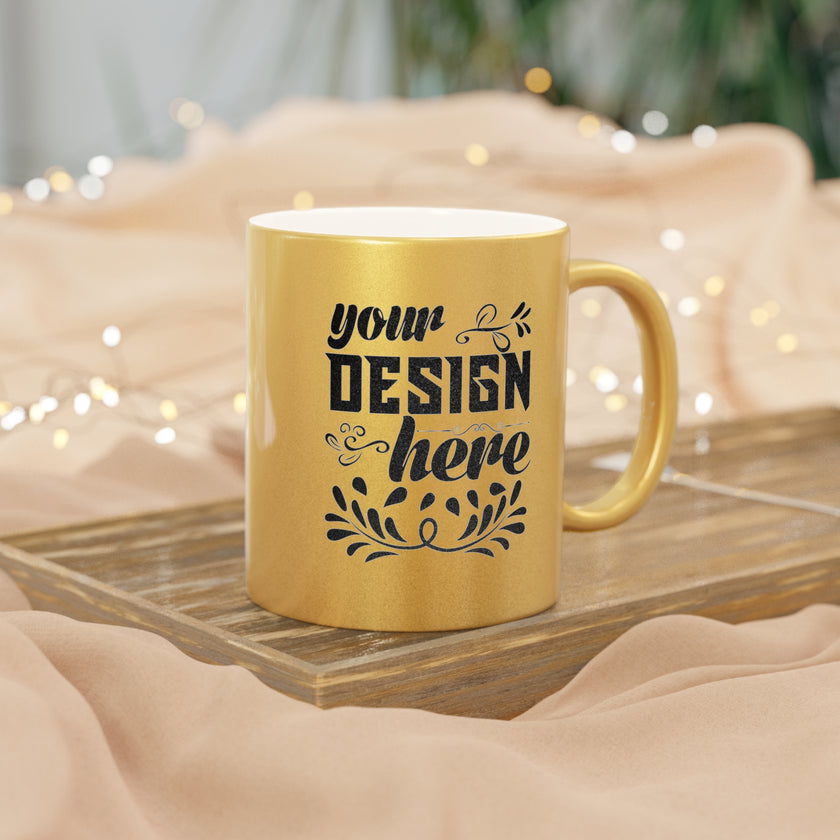 Customizable Metallic Ceramic Mug 11oz Gold or Silver Coated Finish
