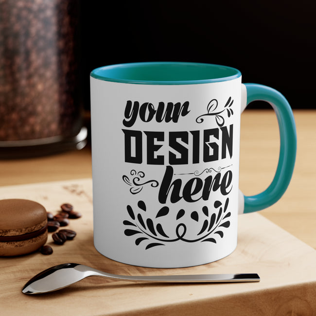 Customizable 11oz Accent Ceramic Mug with Colored Interior and Handle