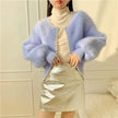Nameria Pearl Trim Mink Touch Cardigan Lantern Sleeve