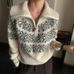 Nameria Womens Long-Sleeve Fair Isle Zip Collar Knitted Sweater