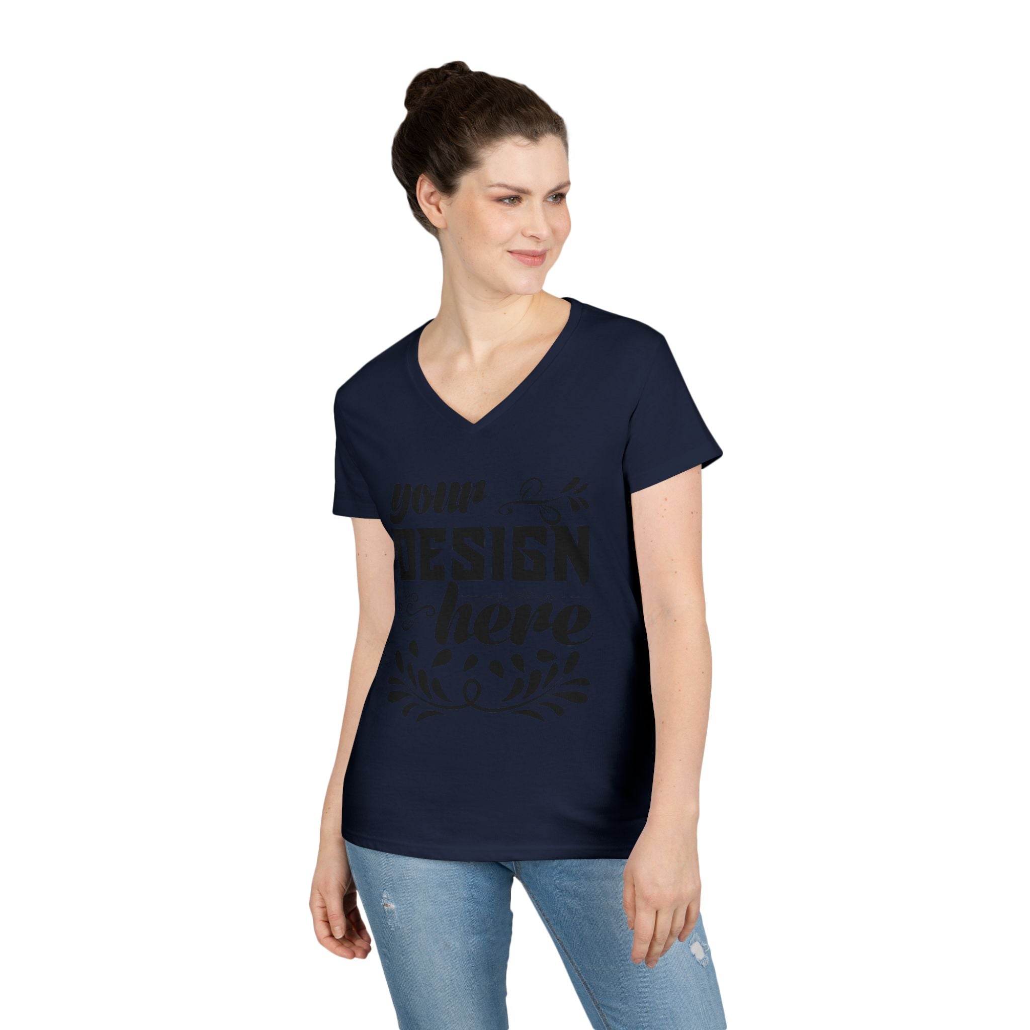 Customizable Gildan 5V00L Womens V Neck T Shirt Semi Fitted Cotton