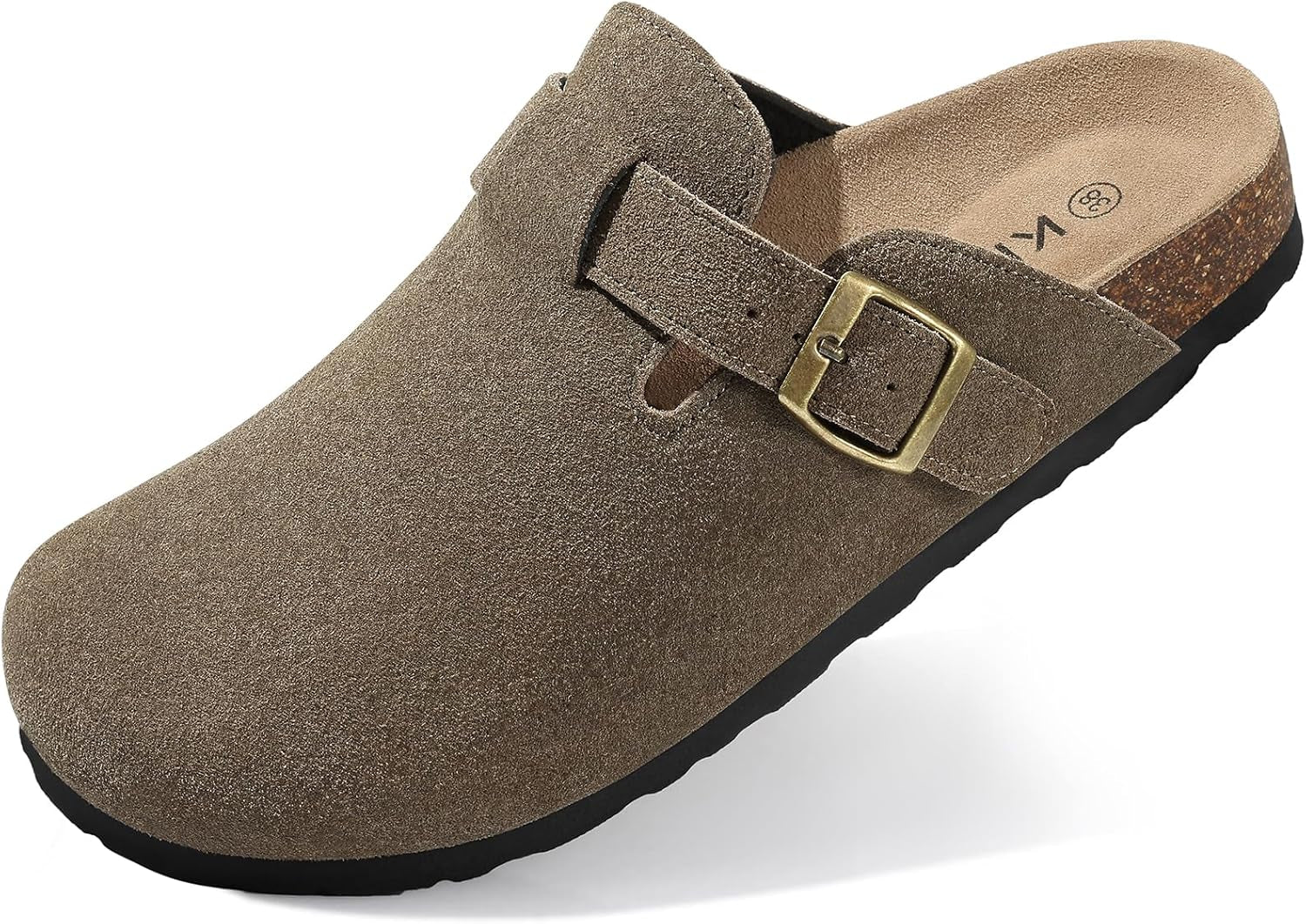 Genuine Suede Clogs for Women Cork Footbed Sandals Leather Mules Potato Shoes with Arch Support