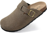 Genuine Suede Clogs for Women Cork Footbed Sandals Leather Mules Potato Shoes with Arch Support