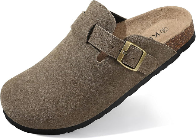 Genuine Suede Clogs for Women Cork Footbed Sandals Leather Mules Potato Shoes with Arch Support