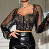 Nameria Mesh Bell Sleeve Floral Lace Top with Boning Backless