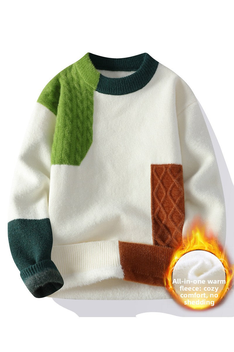 Nameria Round Neck Fleece Knit Sweater Ribbed Hem