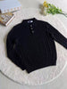 Nameria Cable Knit Polo Collar Long Sleeve Pullover Loose Fit