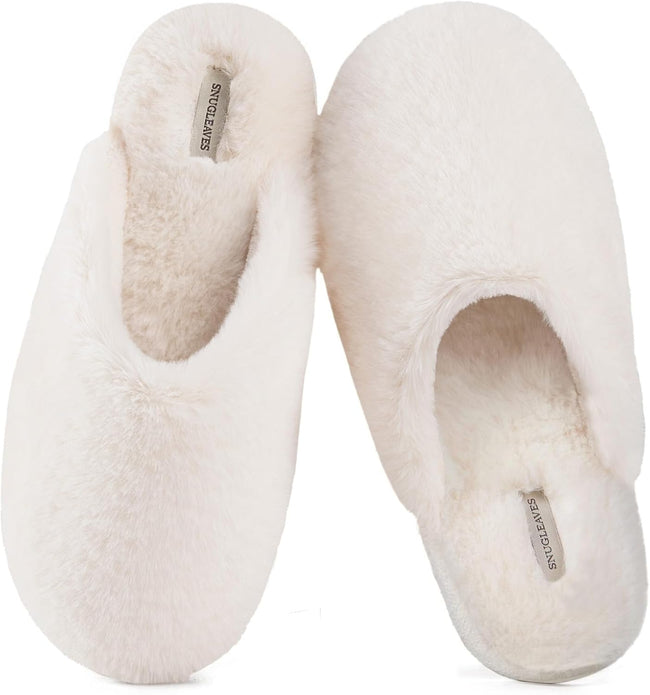 Women’s Plush Faux Fur Memory Foam Scuff Slippers – Cozy Indoor Slip-On House Shoes