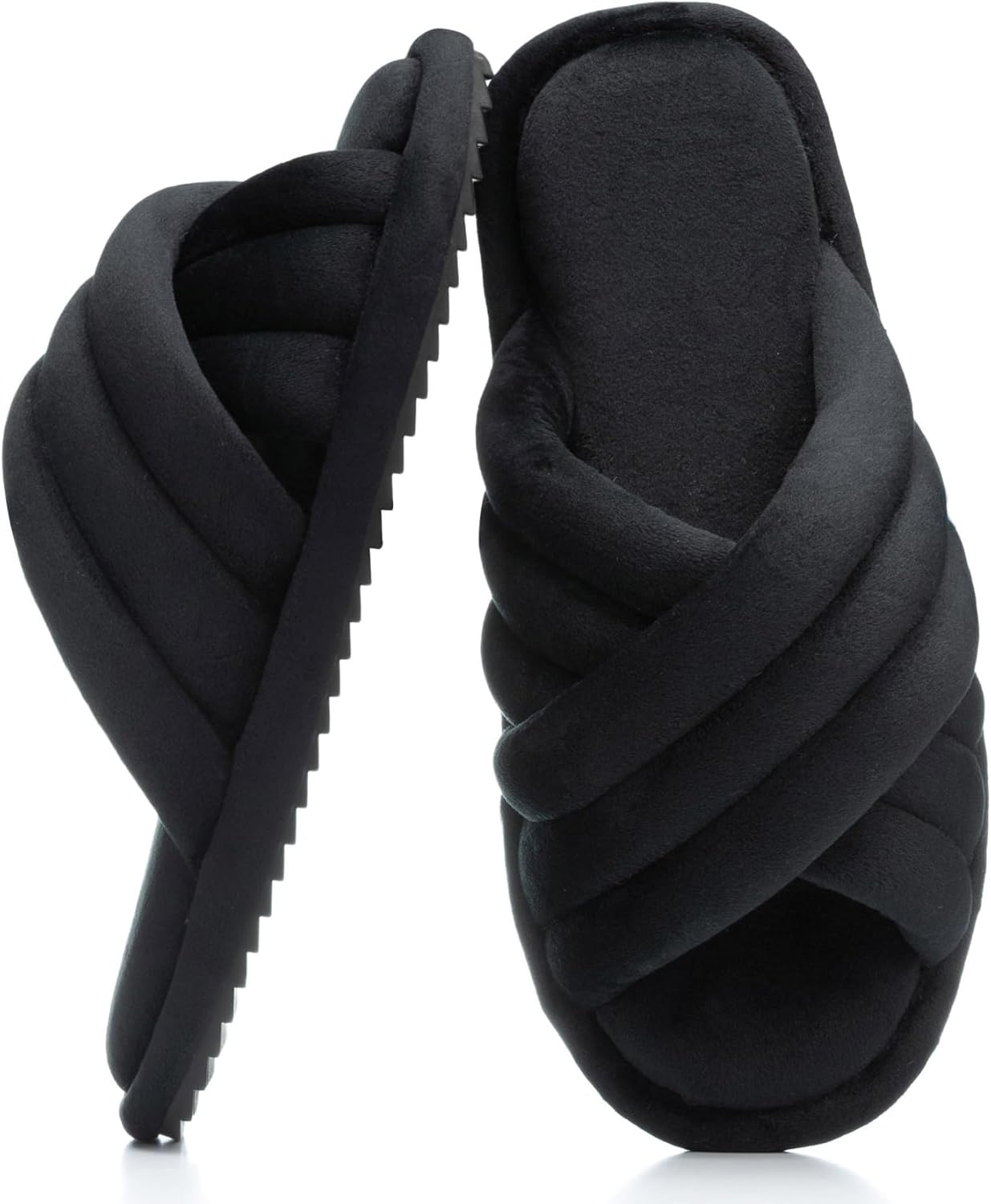 Cross Band Womens Slippers Indoor and Outdoor with Cozy Memory Foam Ladies House Slippers Shoes Slides Open Toe Cute Gifts for Women Her Mom Soft Slip on Slipper Black