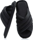 Cross Band Womens Slippers Indoor and Outdoor with Cozy Memory Foam Ladies House Slippers Shoes Slides Open Toe Cute Gifts for Women Her Mom Soft Slip on Slipper Black
