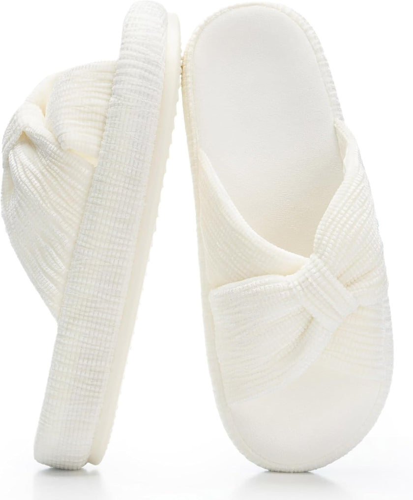 Slippers for Women Memory Foam House Bedroom Corduroy Bow Crossbands Slipper Shoes Comfy Trendy Gift Slippers