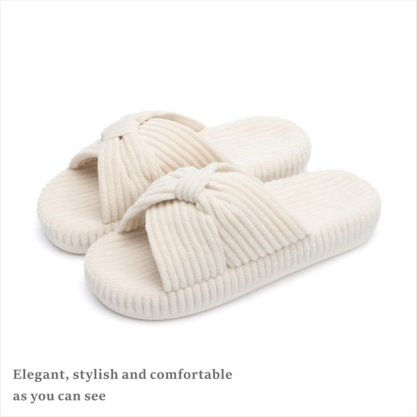 Slippers for Women Memory Foam House Bedroom Corduroy Bow Crossbands Slipper Shoes Comfy Trendy Gift Slippers