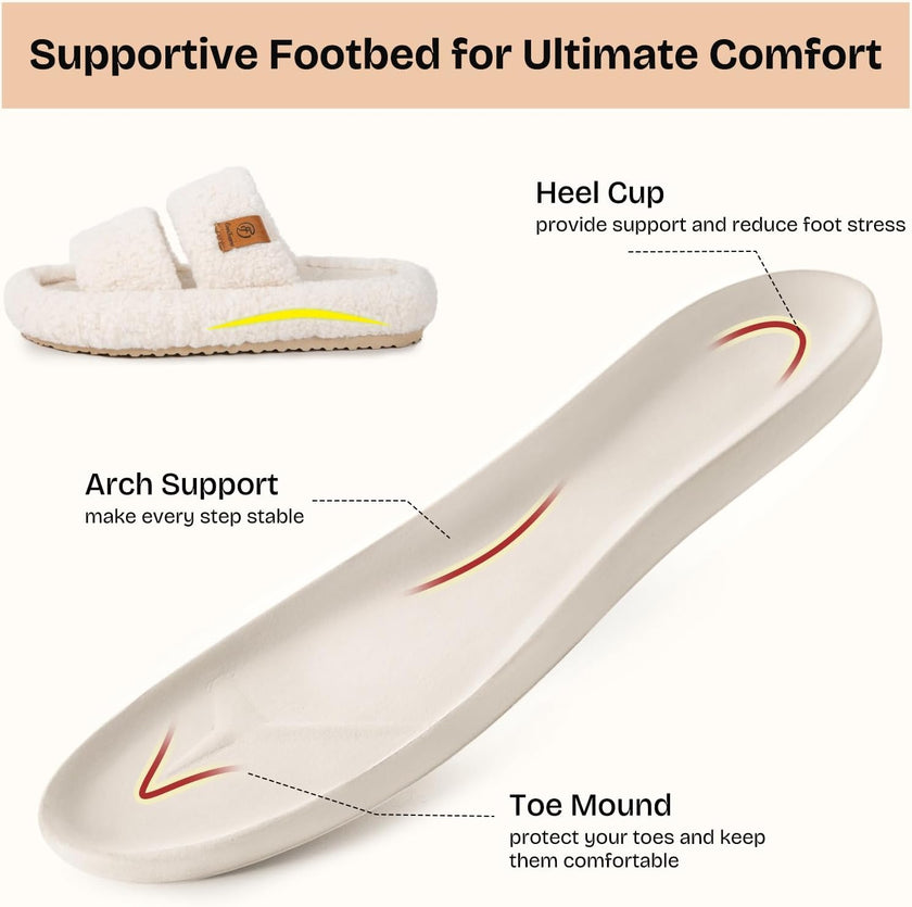 Womens Fuzzy Open-Toe Slippers Soft Comfy Memory Foam Indoor House Shoes