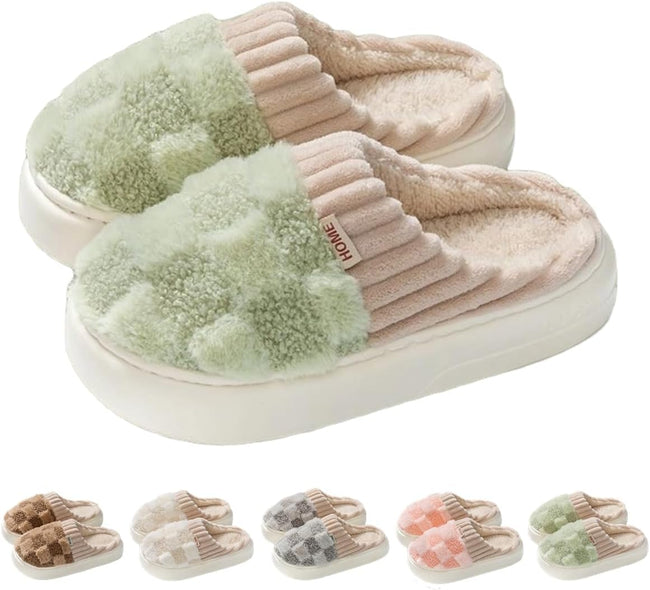Checkered Slipper House Slippers for Women Men Plush Warm Fuzzy Slippers Flyffy Bedroom Shoes Indoor Slip On
