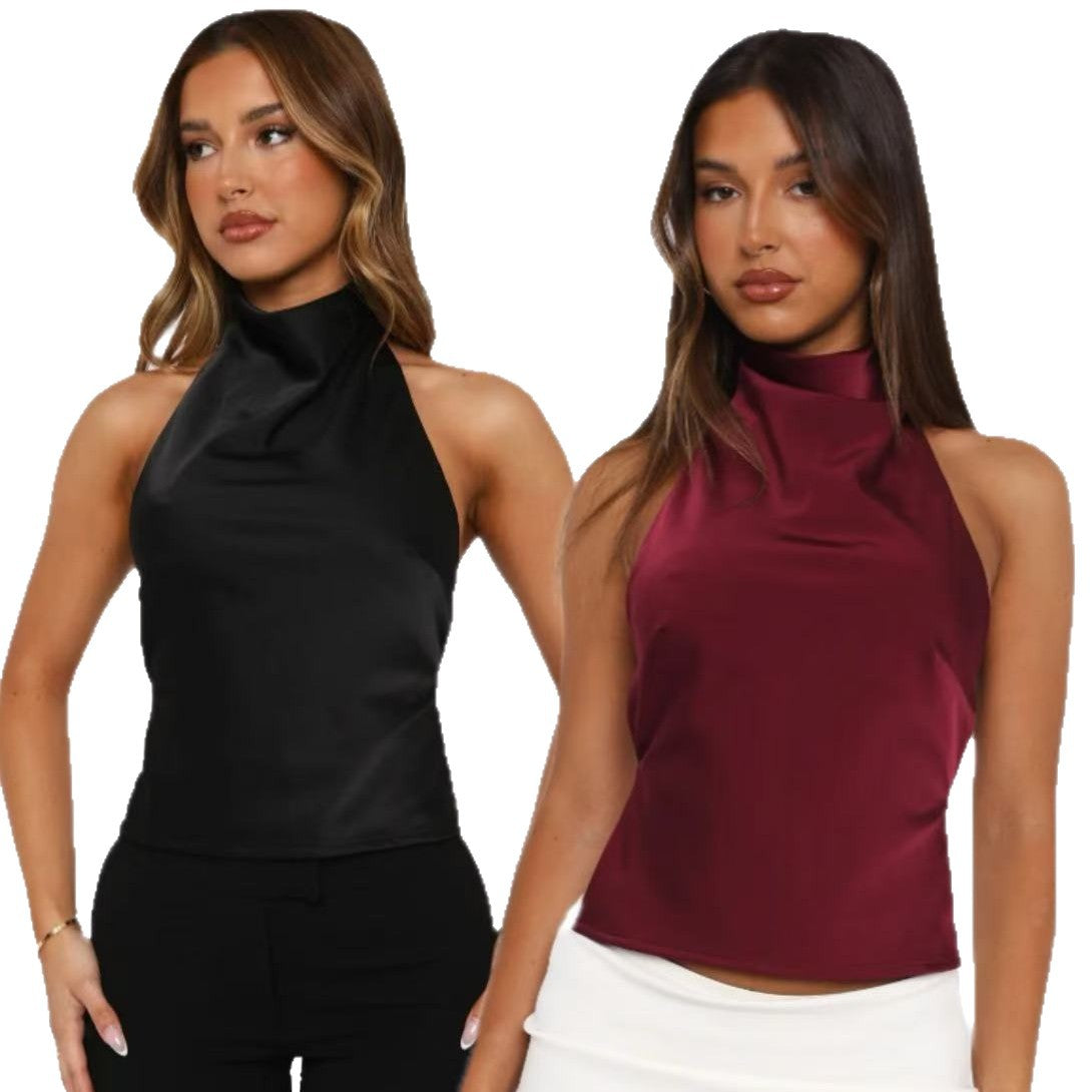 Nameria High Neck Backless Halter Top