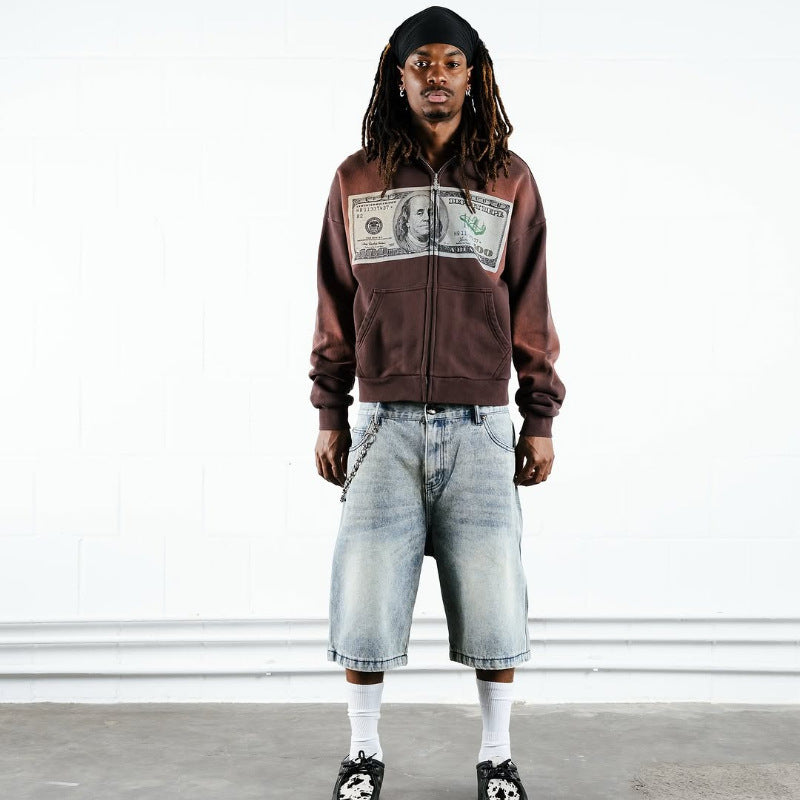 Nameria Unisex Corduroy Zip Hoodie Dollar Print
