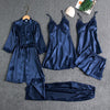 Nameria Women's Silk-like 5-Piece Pajama Set Robe Camisole Shorts Pants