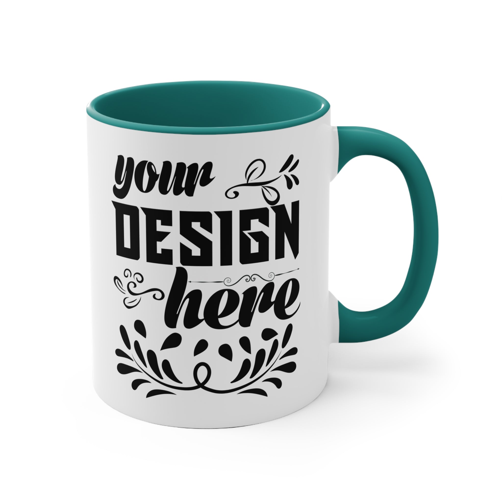 Customizable 11oz Accent Ceramic Mug with Colored Interior and Handle