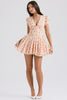 Nameria Floral Puff Sleeve A-line Short Dress V-neck High Waist