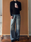 Nameria Cable Knit Polo Collar Long Sleeve Pullover Loose Fit