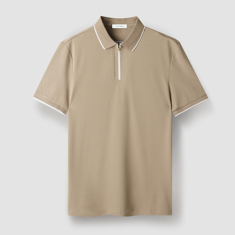 Nameria Mens Slim Fit Half Zip Polo Short Sleeve Cotton Blend