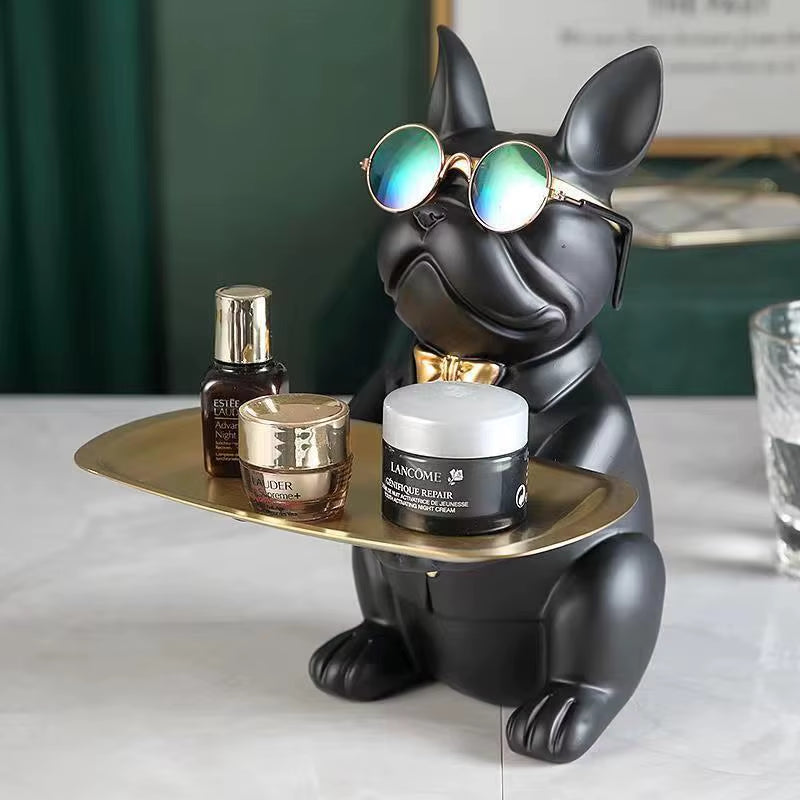 Modern Bulldog Decorative Tray Sculpture Minimal Table Organizer 